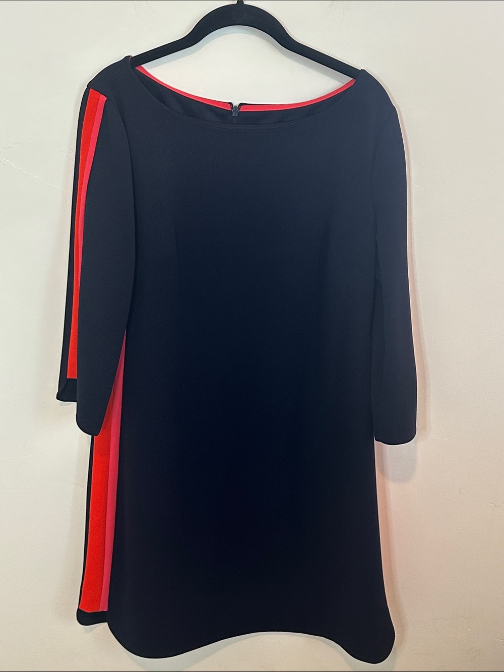 Vince Camuto Color Block Navy Midi Dress w/ Red & Hot Pink Side Stripes Size 12